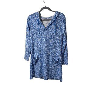 Coolibar Catalina Cover-Up Swim Dress Blue/White Floral Print Size small NWOT